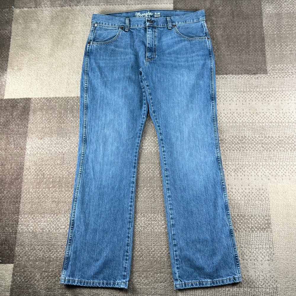 Wrangler Retro Slim Boot Cut Jeans Mens 38x32 Blue Denim 77MWZWO Cotton